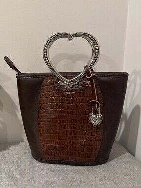 Vintage Y2K Brown Croc Bucket Bag with Chrome Heart Handles